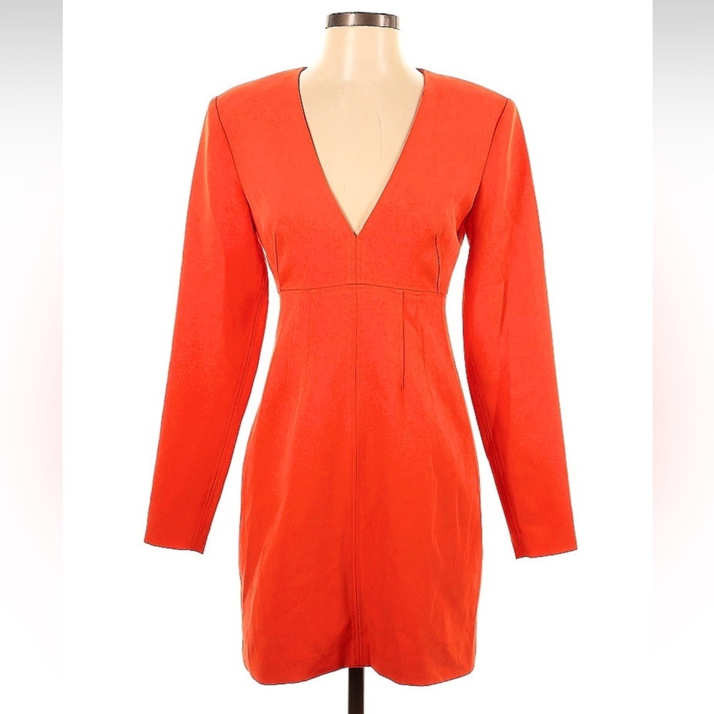 NWT LBV. Bright Red Flame Crepe Cocktail Mini Dress w/ Corset Seams Size 2 - Picture 2 of 10